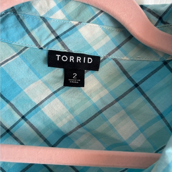 Torrid Blue Plaid Button Down Shirt – Size 2 (2X or 18/20) - Picture 3 of 6